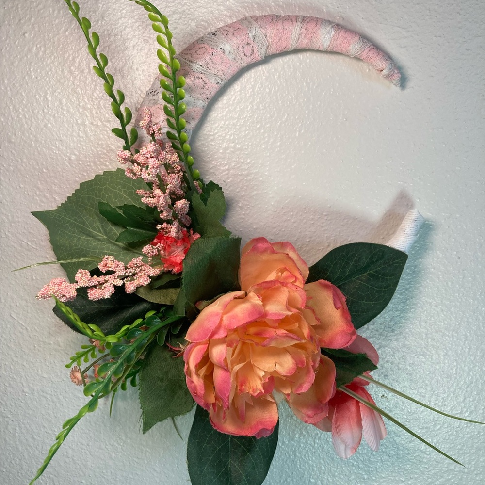Floral Crescent Moon Wall Accent wreath